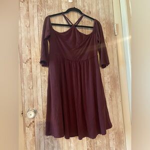 Soma Soft Jersey Y-neck cold Shoulder Short dress in merlot size large women's